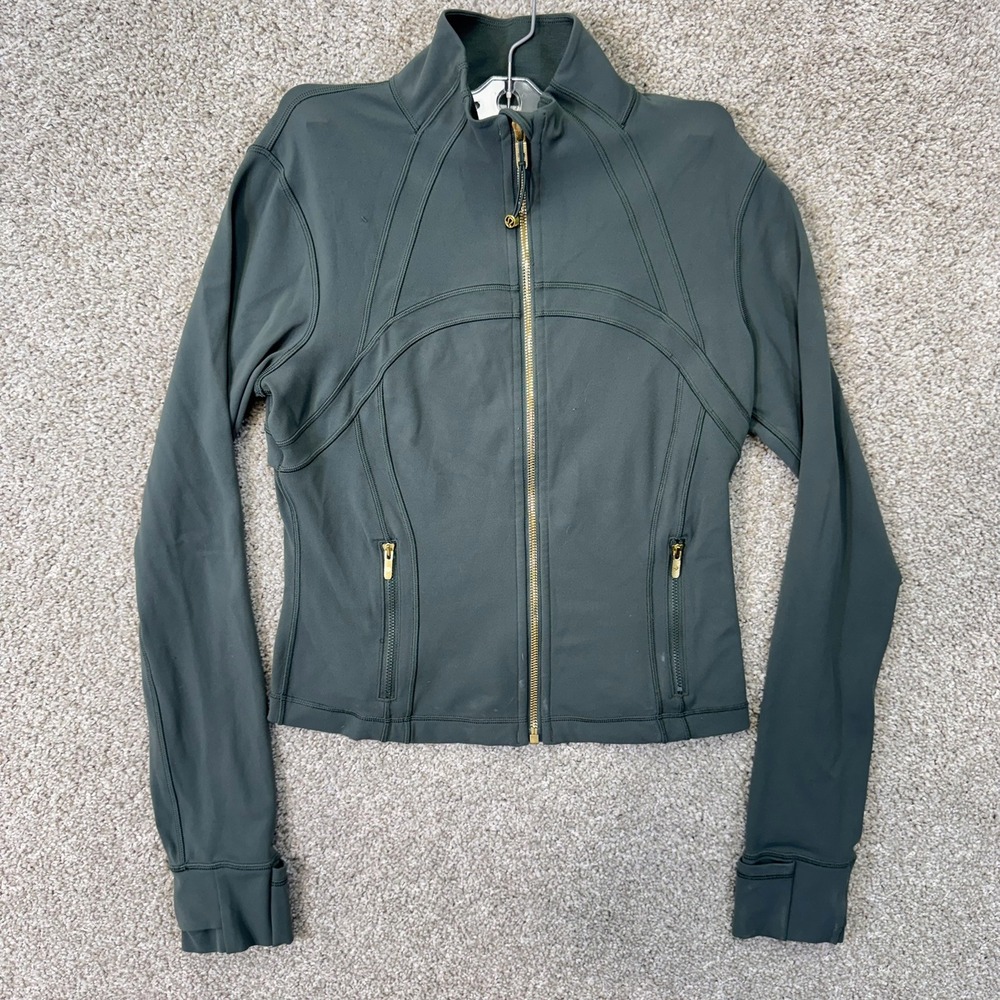 Lululemon Jacket Women 10 Define Jacket Dark Forest Green Gold Hardware EUC